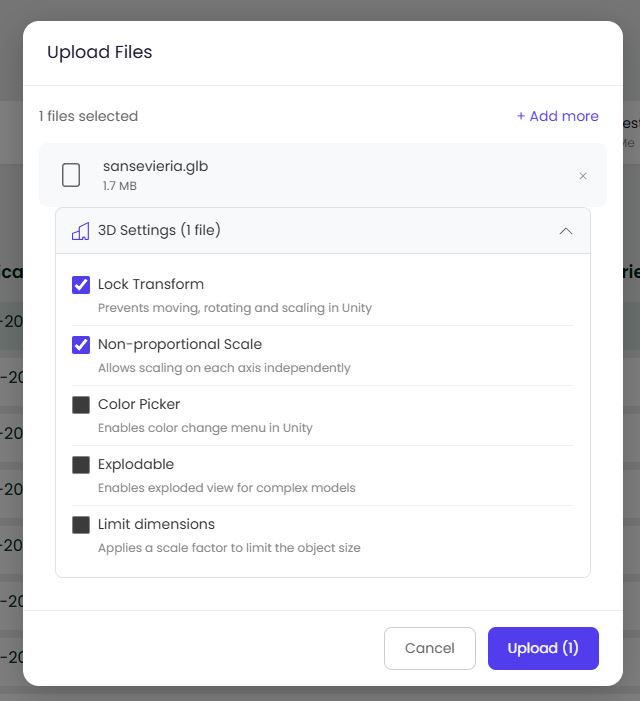 3D upload options