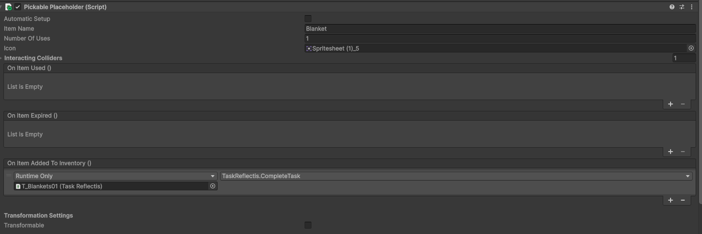Pickable Placeholder inspector